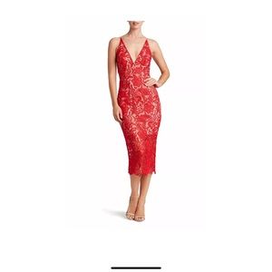 Dress the population Marie lace dress red M $232
